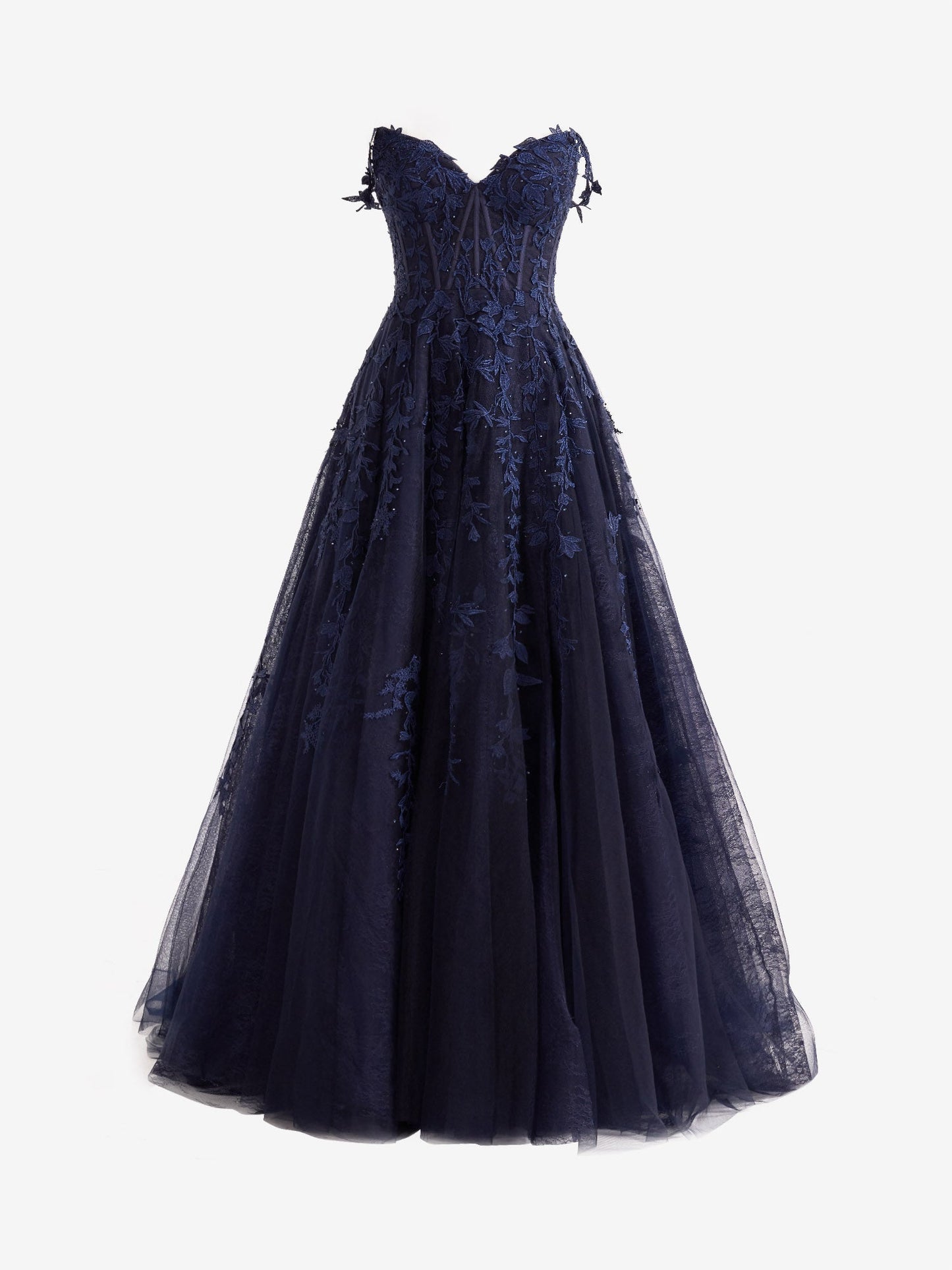 Mariana |Navy Blue A-line Sweetheart Lace Tulle Prom Dress with Slit - Prom Dress - DYAVOR®