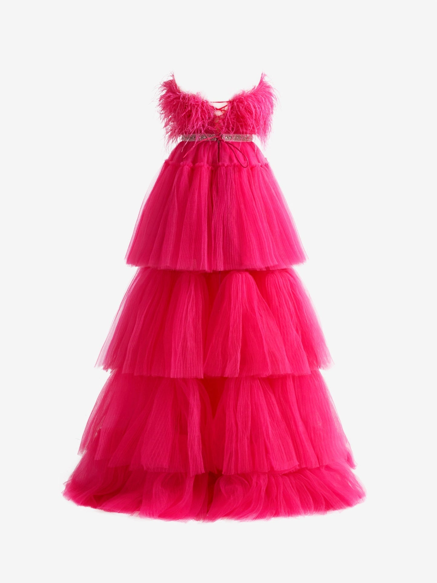 Marie| A-line High-Low Strapless Ruffled Tulle Prom Dress with Feathers - Prom Dress - DYAVOR®