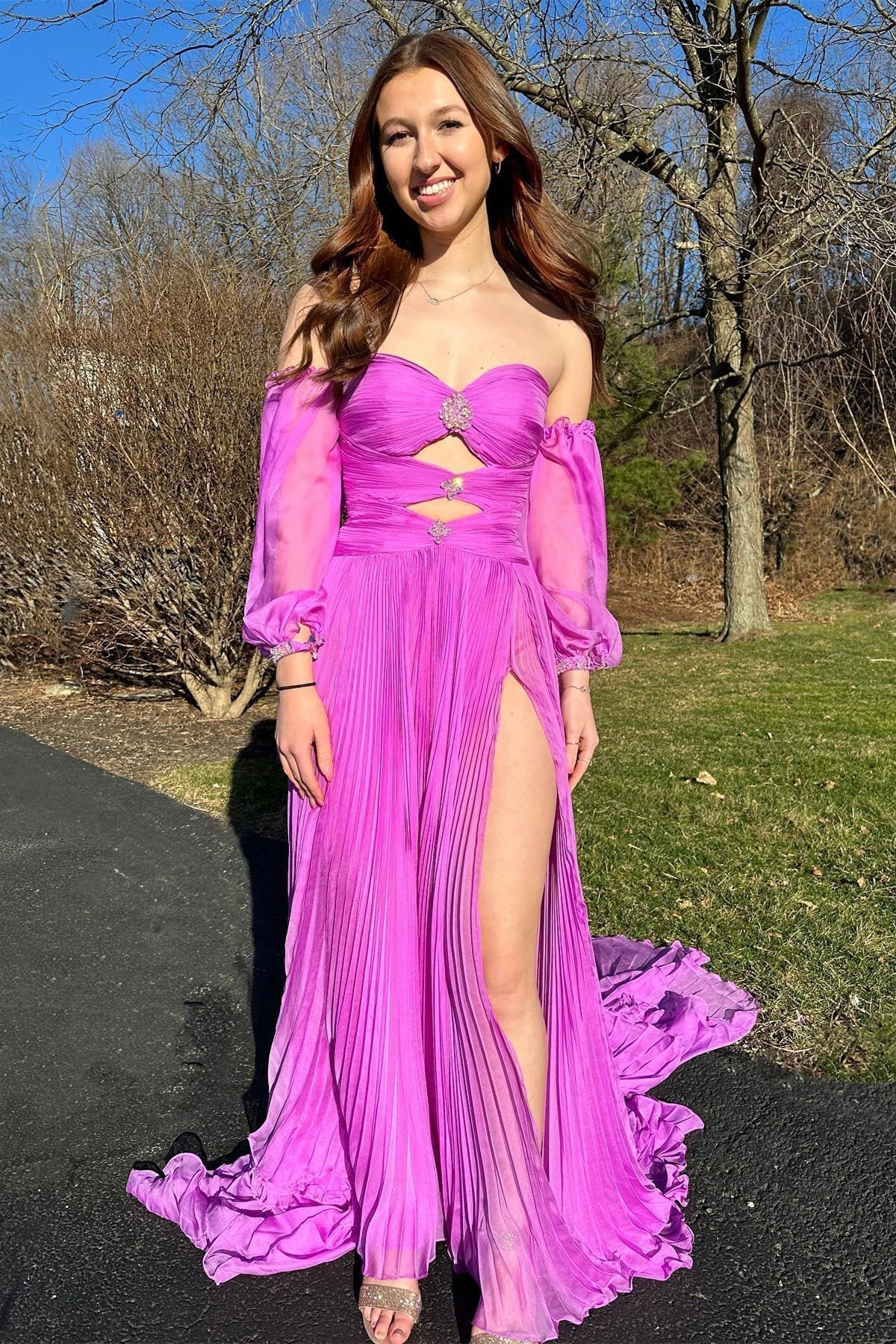 Ana | Hunter Green Rhinestones Strapless A-Line Prom Dress with Sleeves - Prom Dress - DYAVOR®
