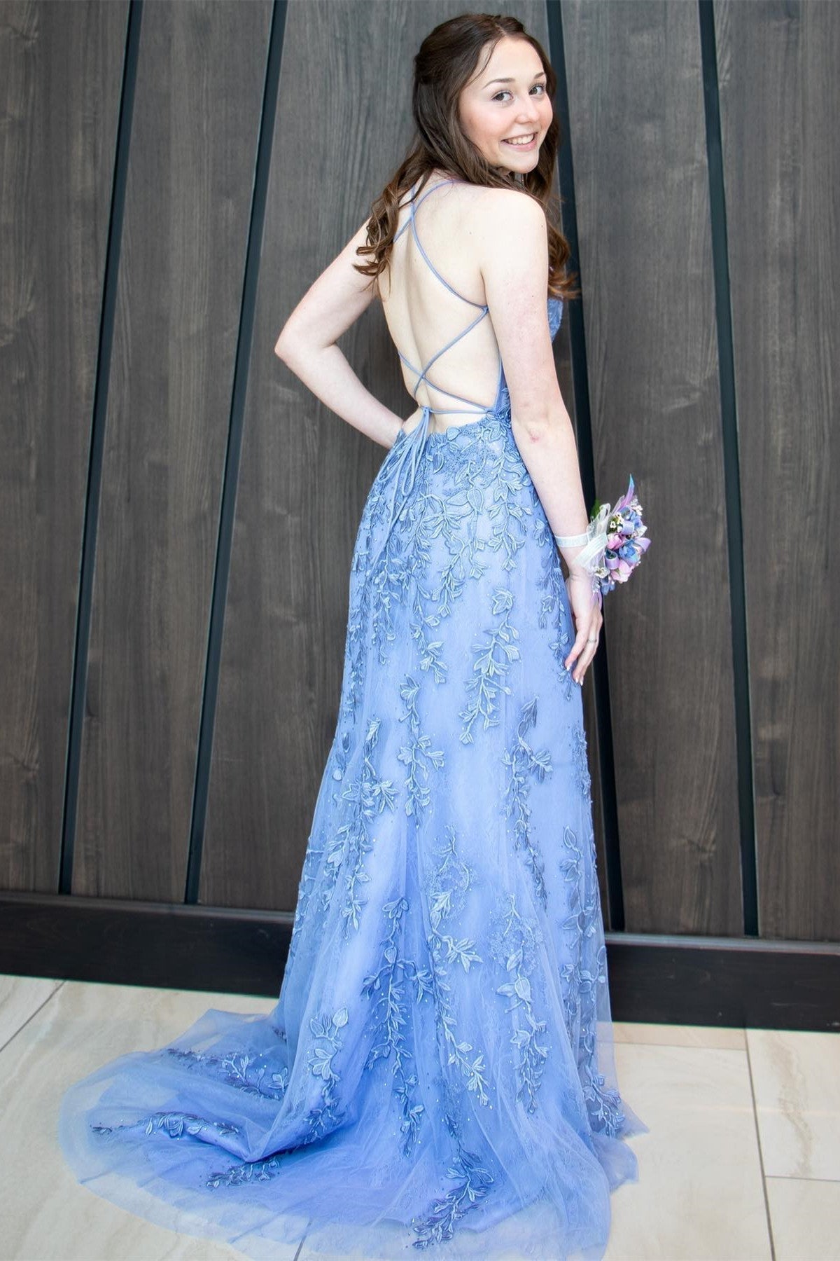 Mermaid Straps Royal Blue Slit Long Prom Dress with Appliques - Prom Dresses - DYAVOR®