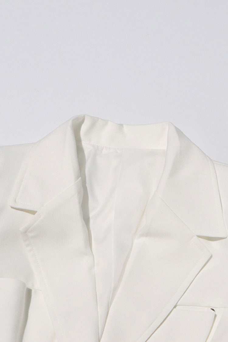 Minimalist Lapel Collar Padded Long Sleeve One Button Cinch Waist Blazer - Blazers - DYAVOR®