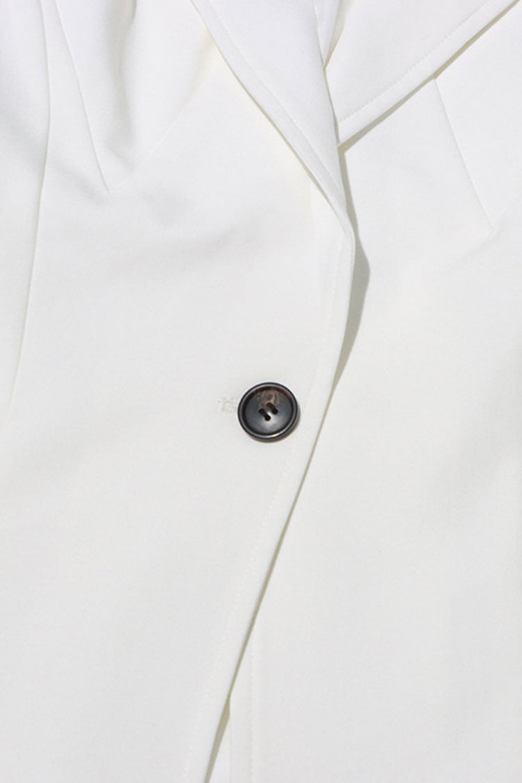 Minimalist Lapel Collar Padded Long Sleeve One Button Cinch Waist Blazer - Blazers - DYAVOR®