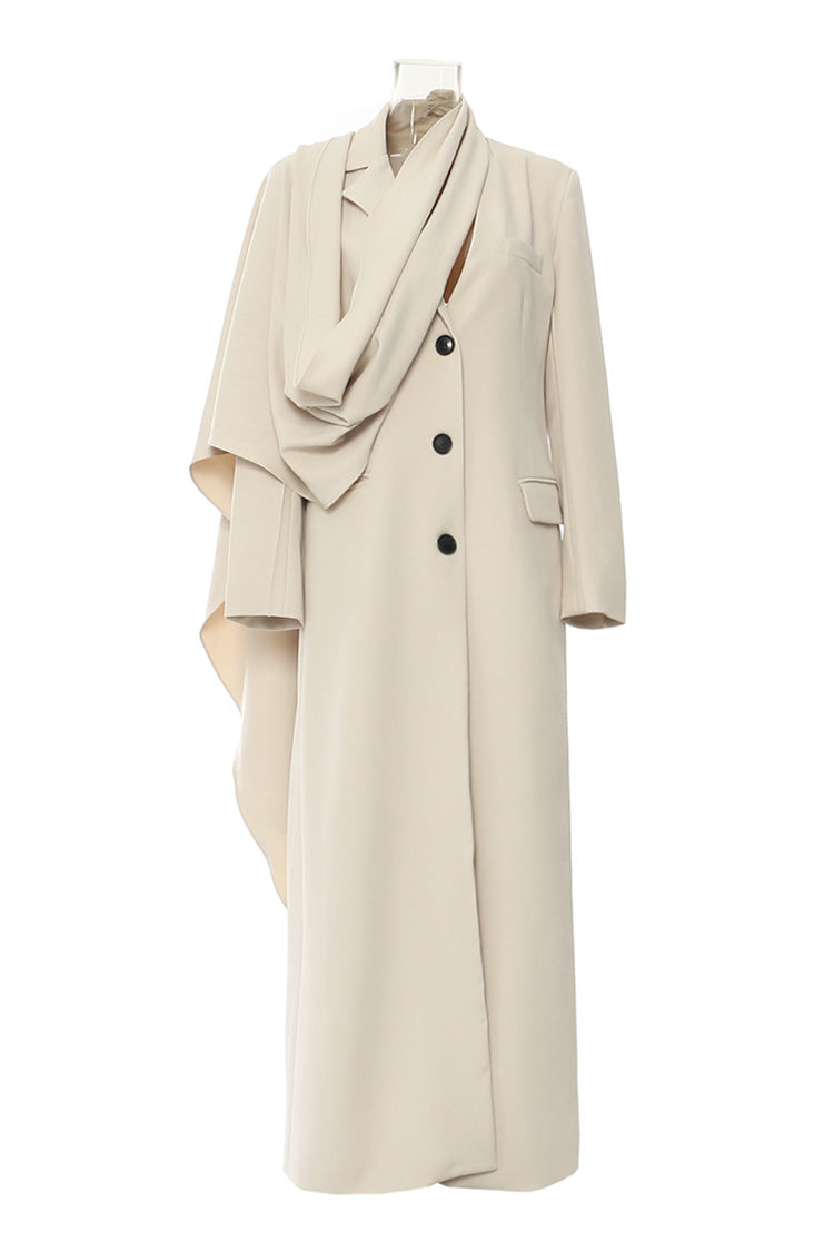 Minimalist Lapel Long Sleeve Button Down Wrap Scarf Long Tailored Blazer - Blazers - DYAVOR®