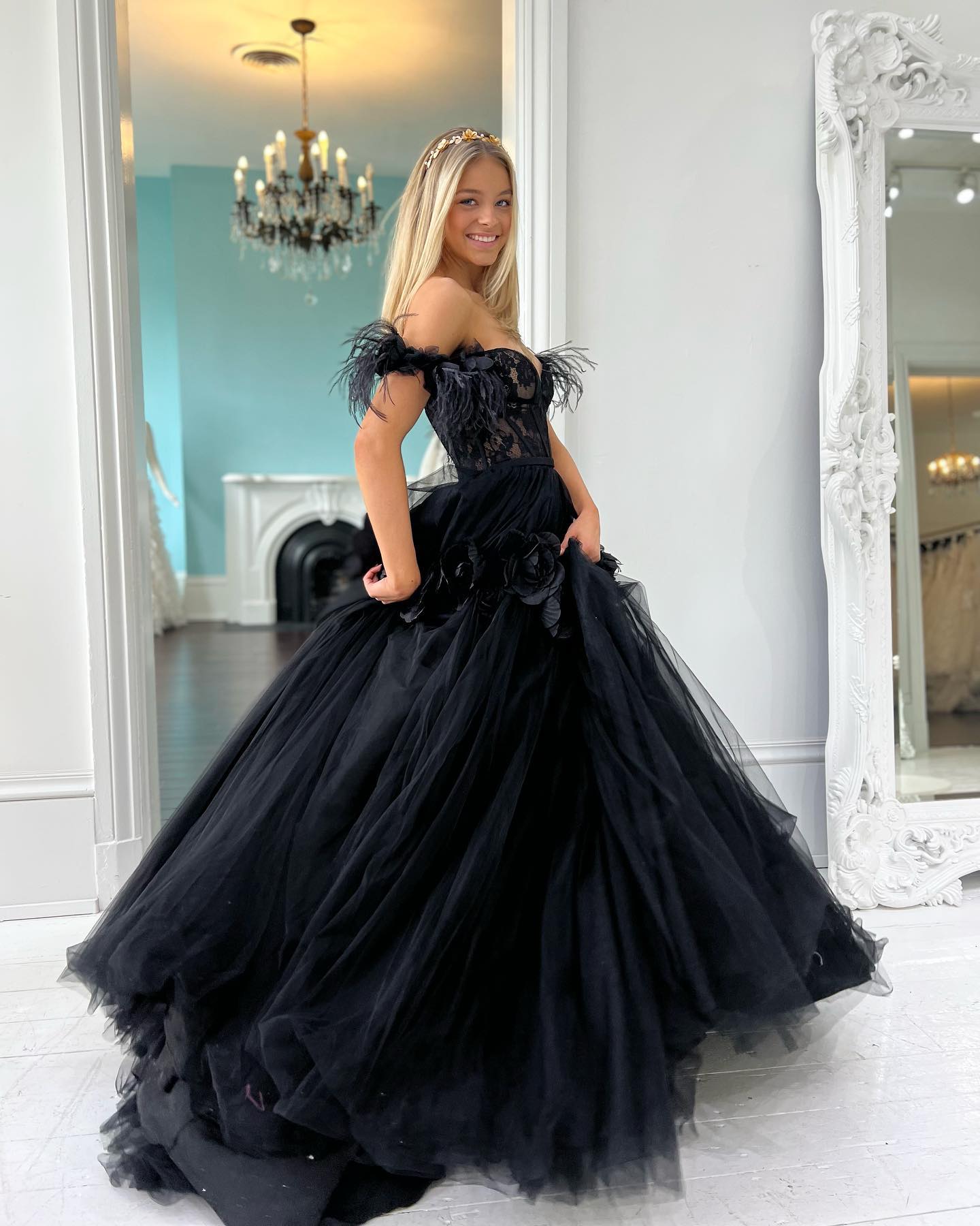 Cali |Princess A-Line Off the Shoulder Lace Tulle Prom Dress - Prom Dress - DYAVOR®