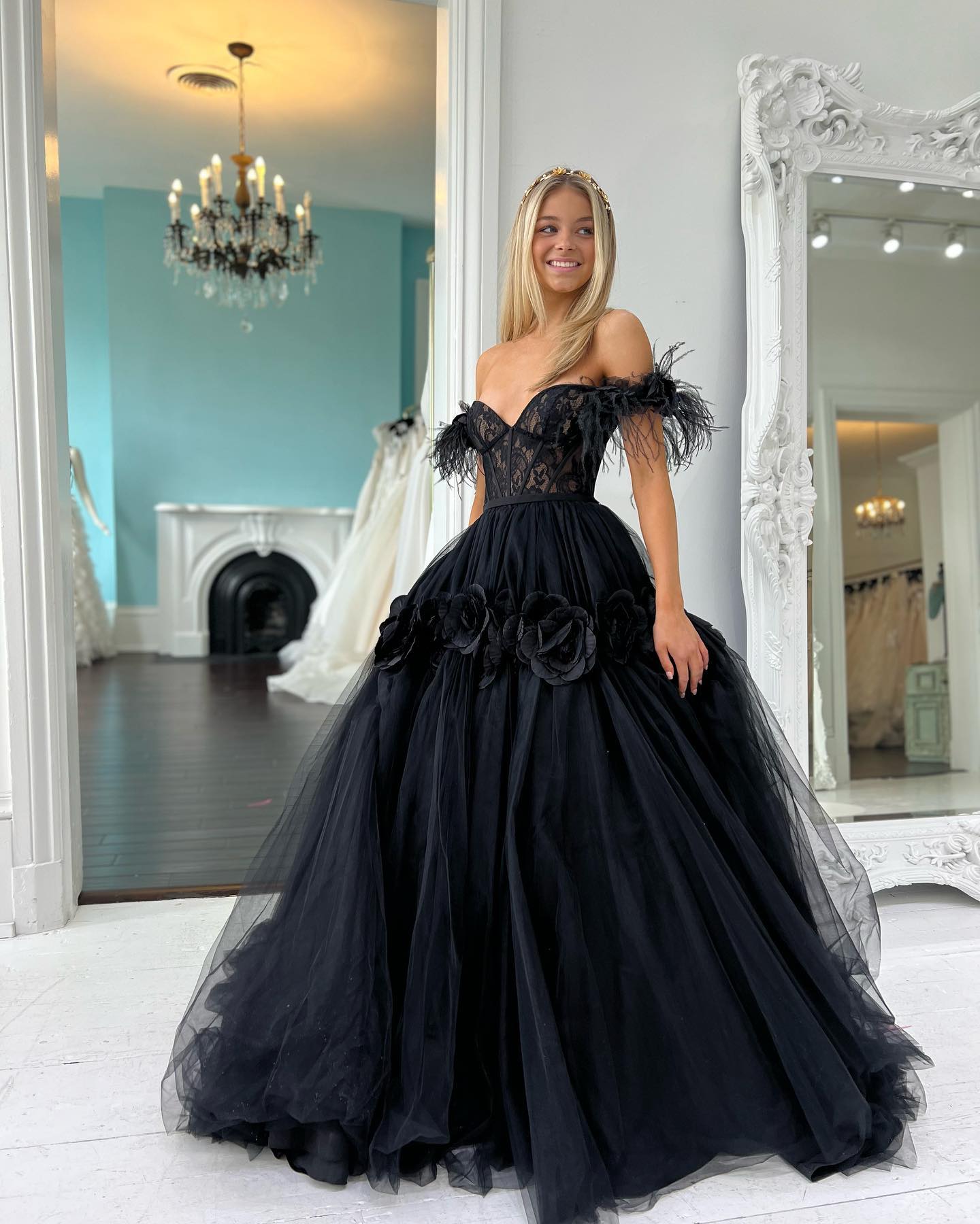 Cali |Princess A-Line Off the Shoulder Lace Tulle Prom Dress - Prom Dress - DYAVOR®
