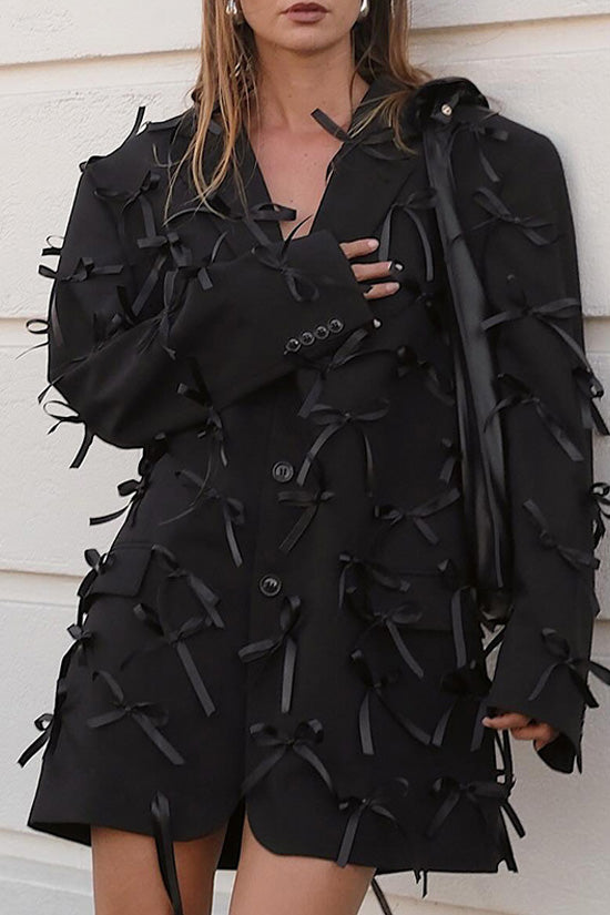 Modern Lapel Collar Long Sleeve Single Breasted Oversized Party Bow Blazer - Blazers - DYAVOR®