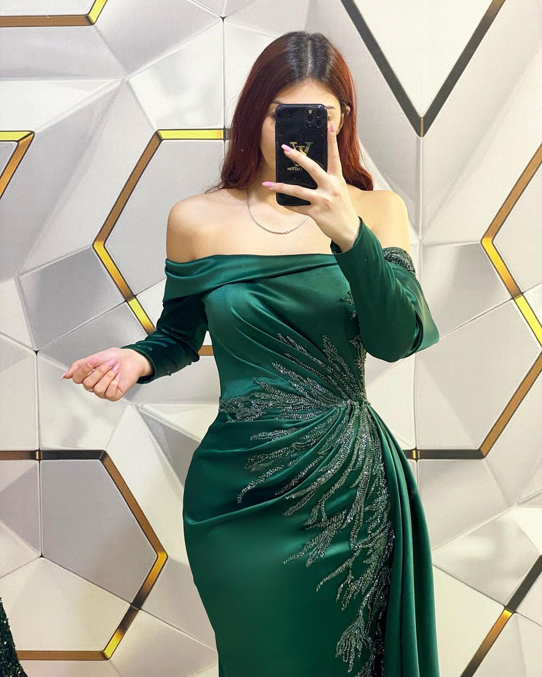 Modern Long Dark Green Mermaid Off-the-shoulder Lace Prom Dress With Long Sleeves - Prom Dresses - DYAVOR®