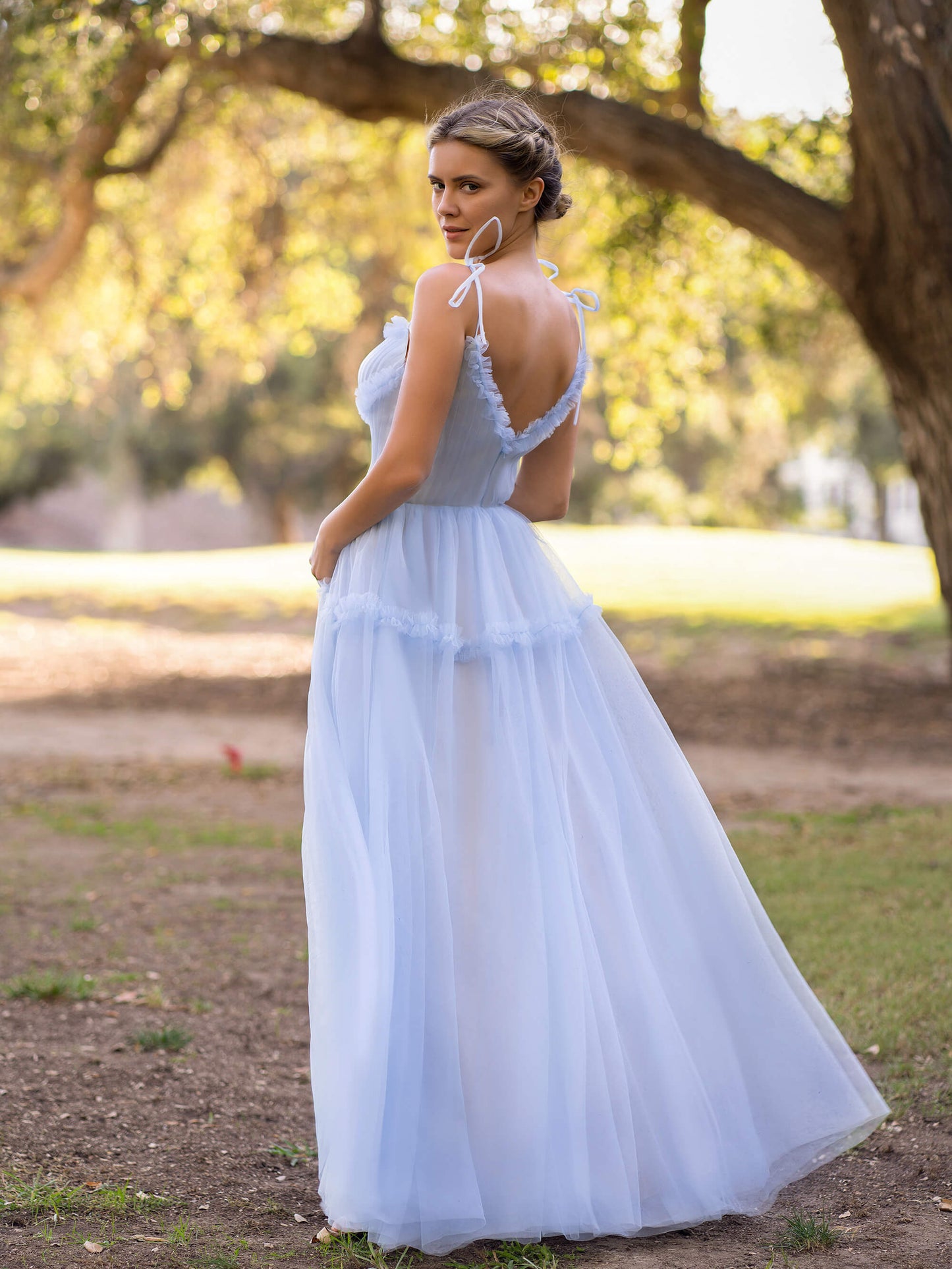 A-line Ocean Wave Tie-straps tulle long prom dress - Prom Dresses - DYAVOR®