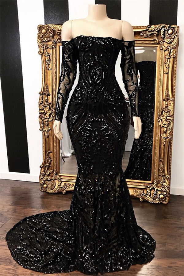 Off-the-shoulder Long Sleeves Sexy Mermaid Sweep Train Prom Dresses - Prom Dresses - DYAVOR®