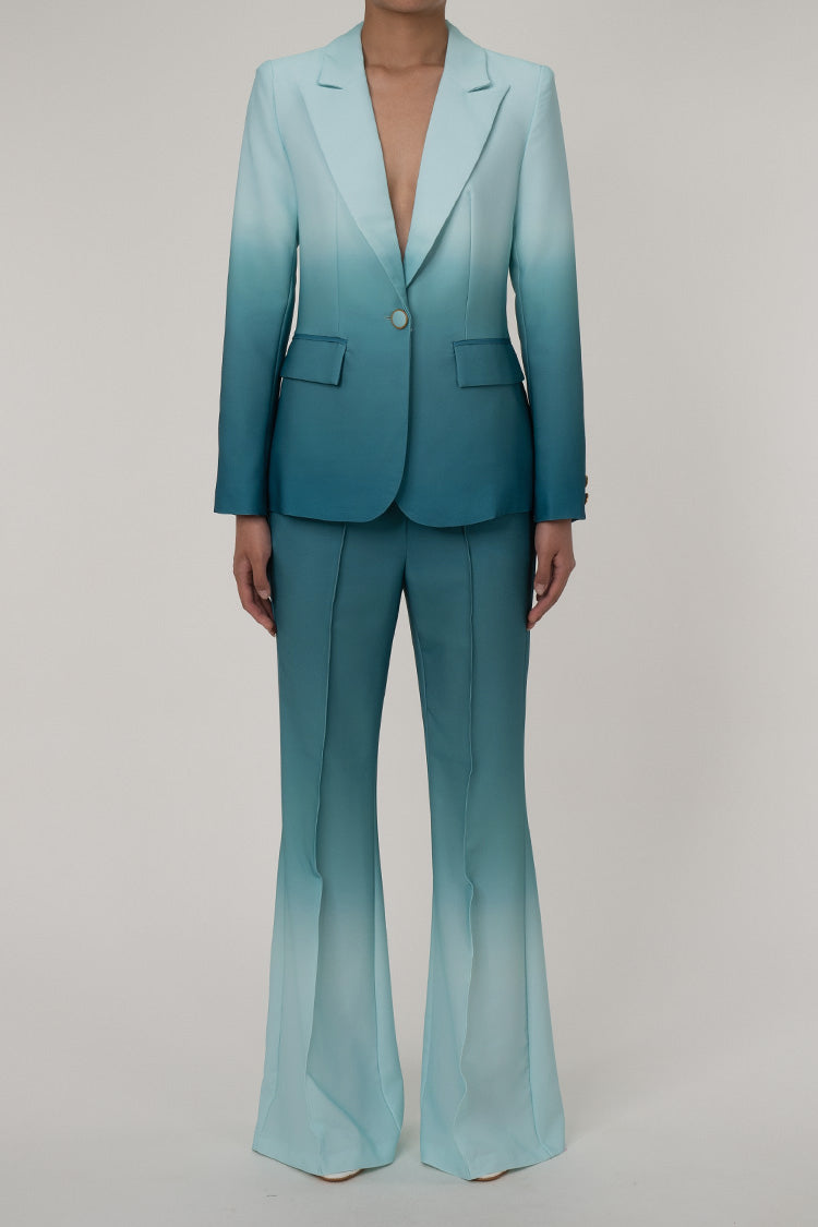Ombre Single Breasted Cinch Waist Blazer Two Piece Flared Blazer Set - Matching Sets - DYAVOR®