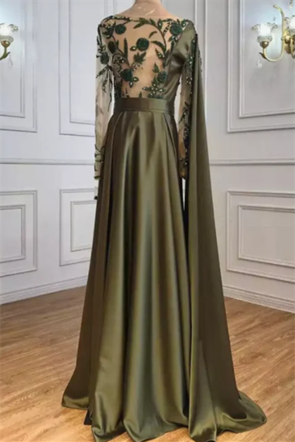 One Shoulder Evening Dress with Cape Long Sleeves - Prom Dresses - DYAVOR®