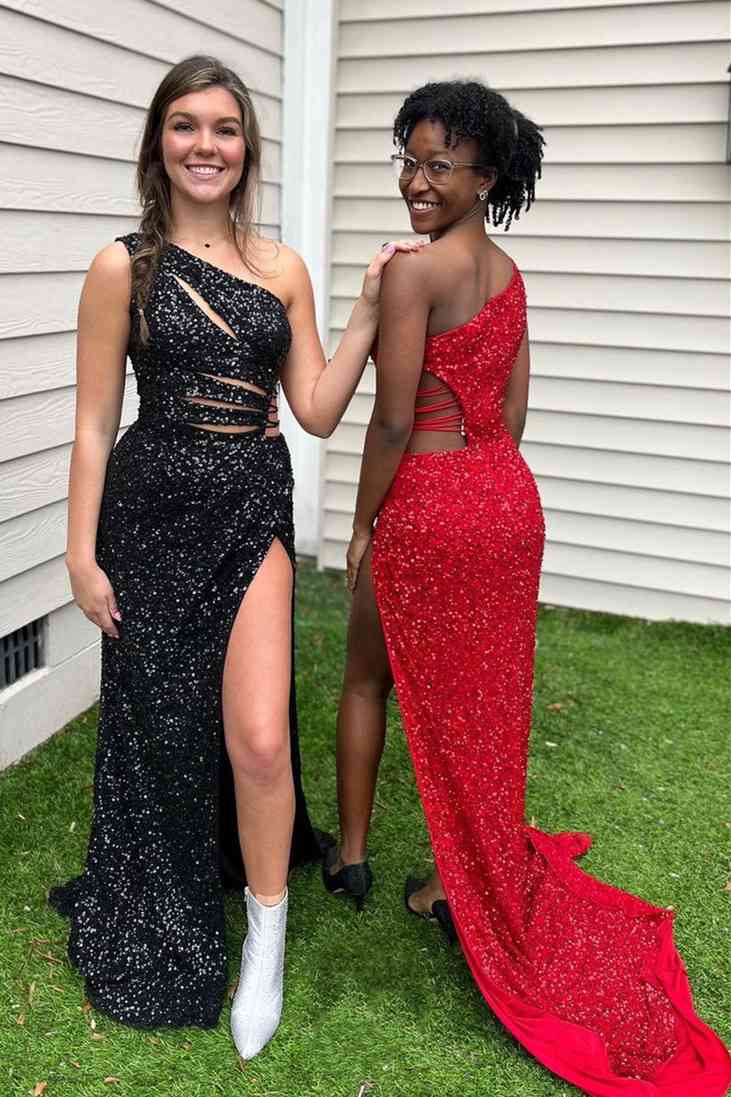 Saoirse | Lilac One Shoulder Cut-Out Mermaid Sequins Slit Long Prom Dress - Prom Dress - DYAVOR®