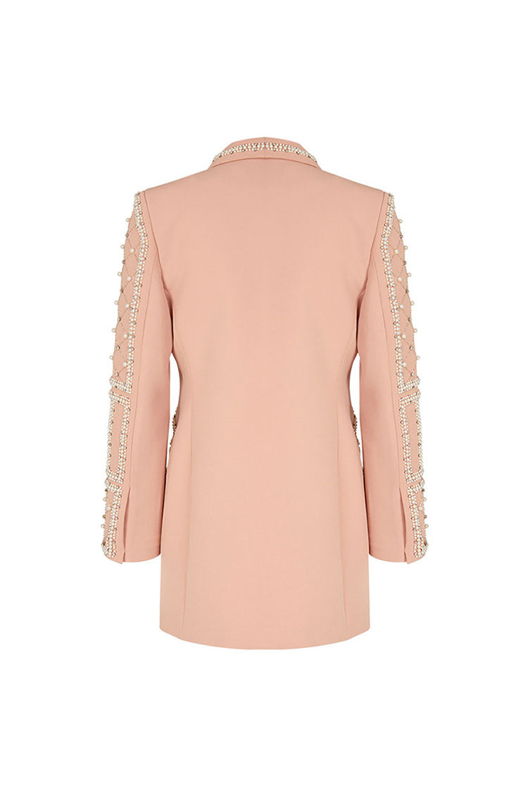 Opulent Rhinestone Beaded Shawl Collar Cinch Waist Long Party Blazer - Blazers - DYAVOR®