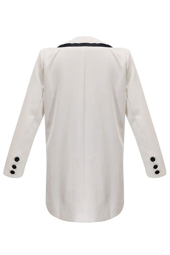 Oversized Contrast Label Long Sleeve Double Breasted Blazer Mini Dress - White - Blazer - DYAVOR®