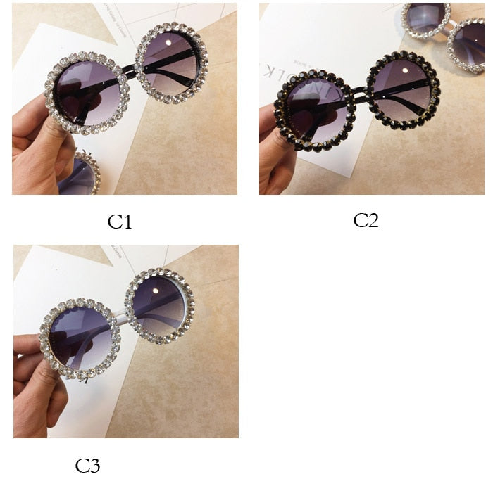 Women's Shiny Rhinestone Diamond Designer Round Shape Sunglasses - Women Sunglasses - DYAVOR®