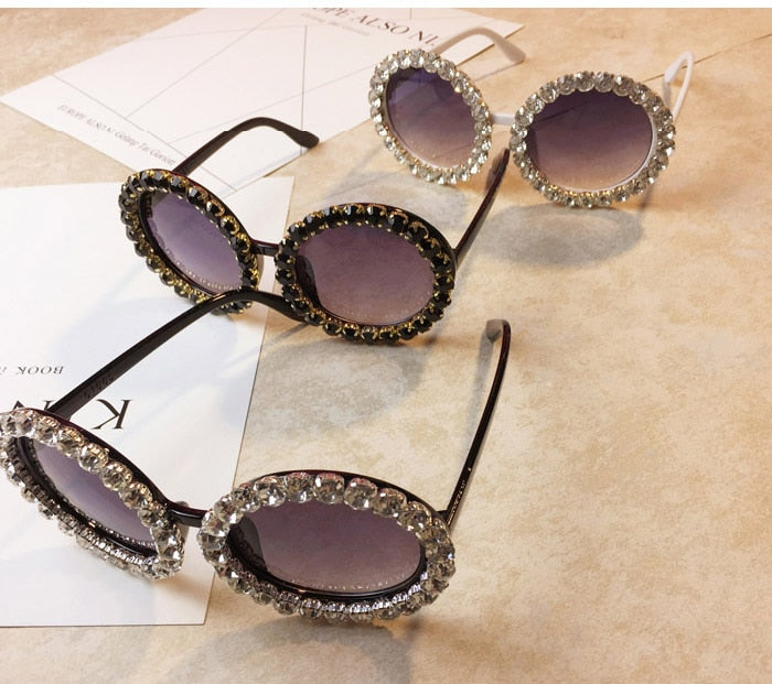 Women's Shiny Rhinestone Diamond Designer Round Shape Sunglasses - Women Sunglasses - DYAVOR®