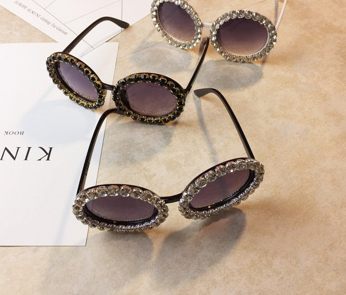 Women's Shiny Rhinestone Diamond Designer Round Shape Sunglasses - Women Sunglasses - DYAVOR®