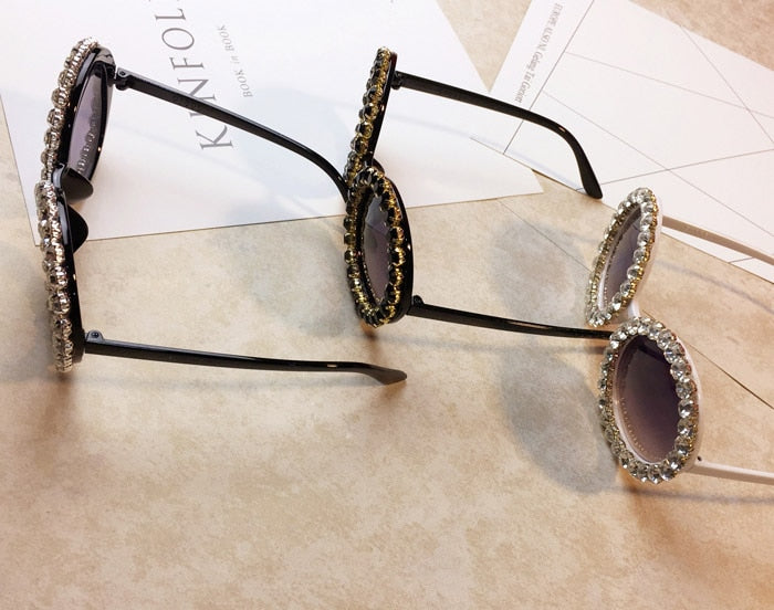 Women's Shiny Rhinestone Diamond Designer Round Shape Sunglasses - Women Sunglasses - DYAVOR®