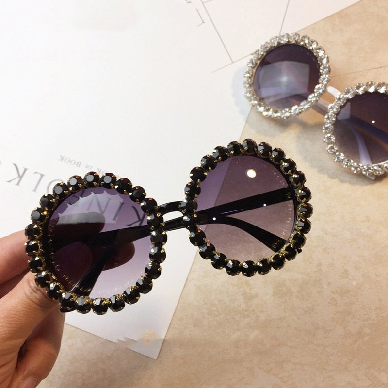 Women's Shiny Rhinestone Diamond Designer Round Shape Sunglasses - Women Sunglasses - DYAVOR®