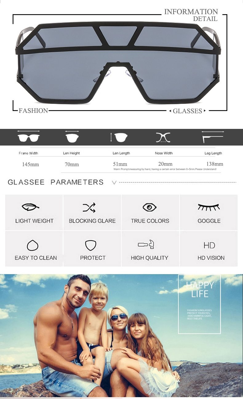 Oversized Square Designer Sunglasses for Women with One Piece Lens - Women Sunglasses - DYAVOR®