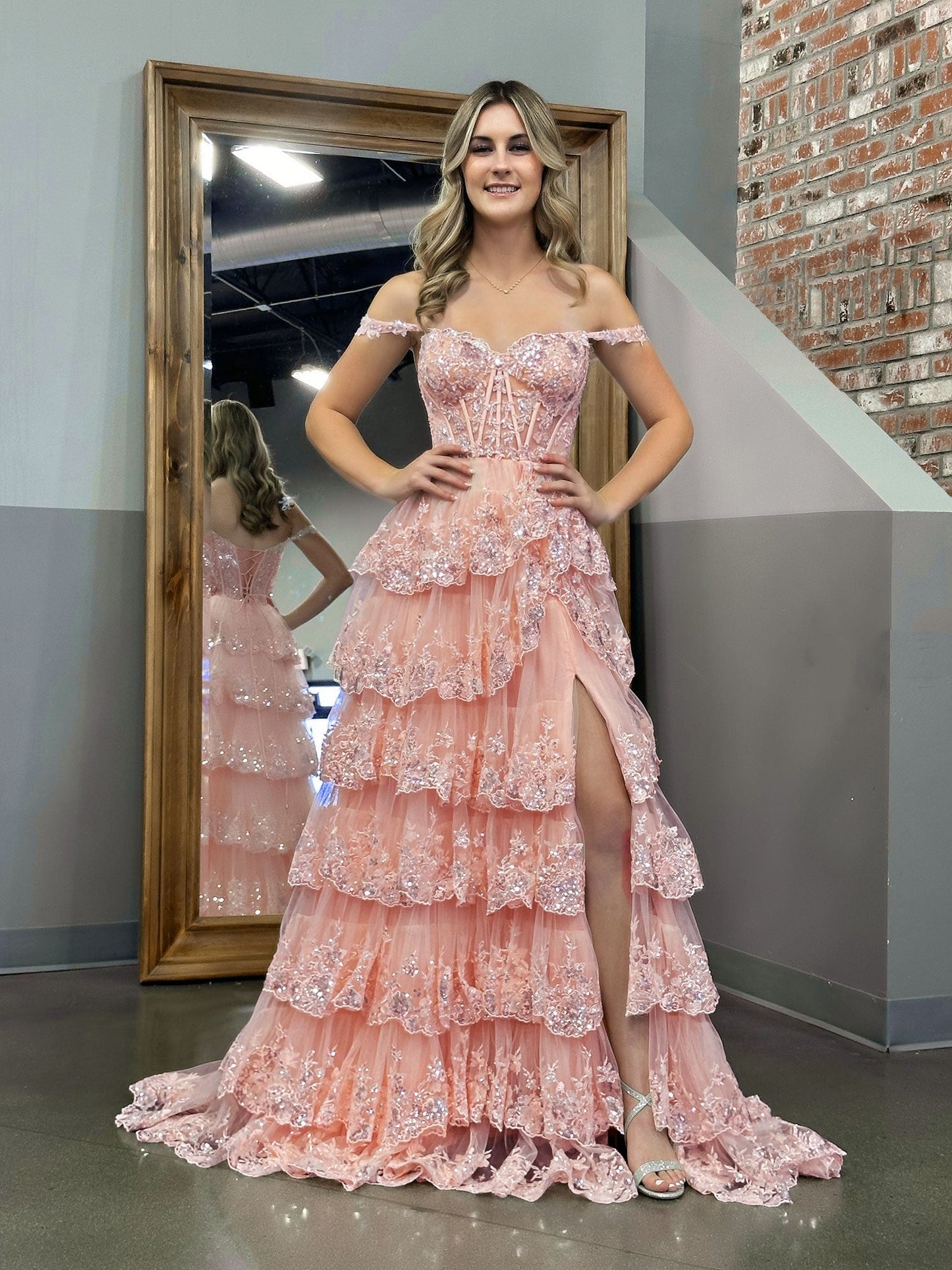 Pink Princess A Line Off the Shoulder Corset Prom Dress with Lace Ruffles - Prom Dress - DYAVOR®