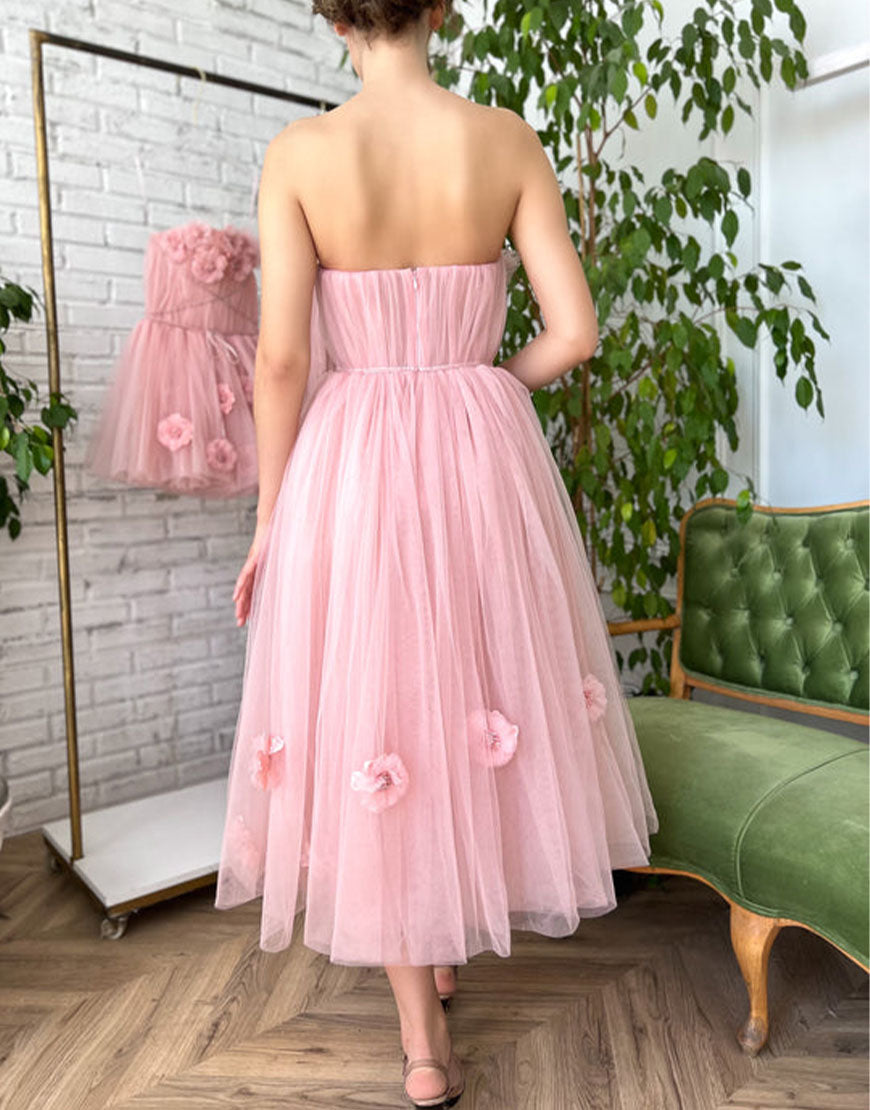 Pandora |Princess Strapless Light Pink Prom Dress with Flowers - Prom Dress - DYAVOR®