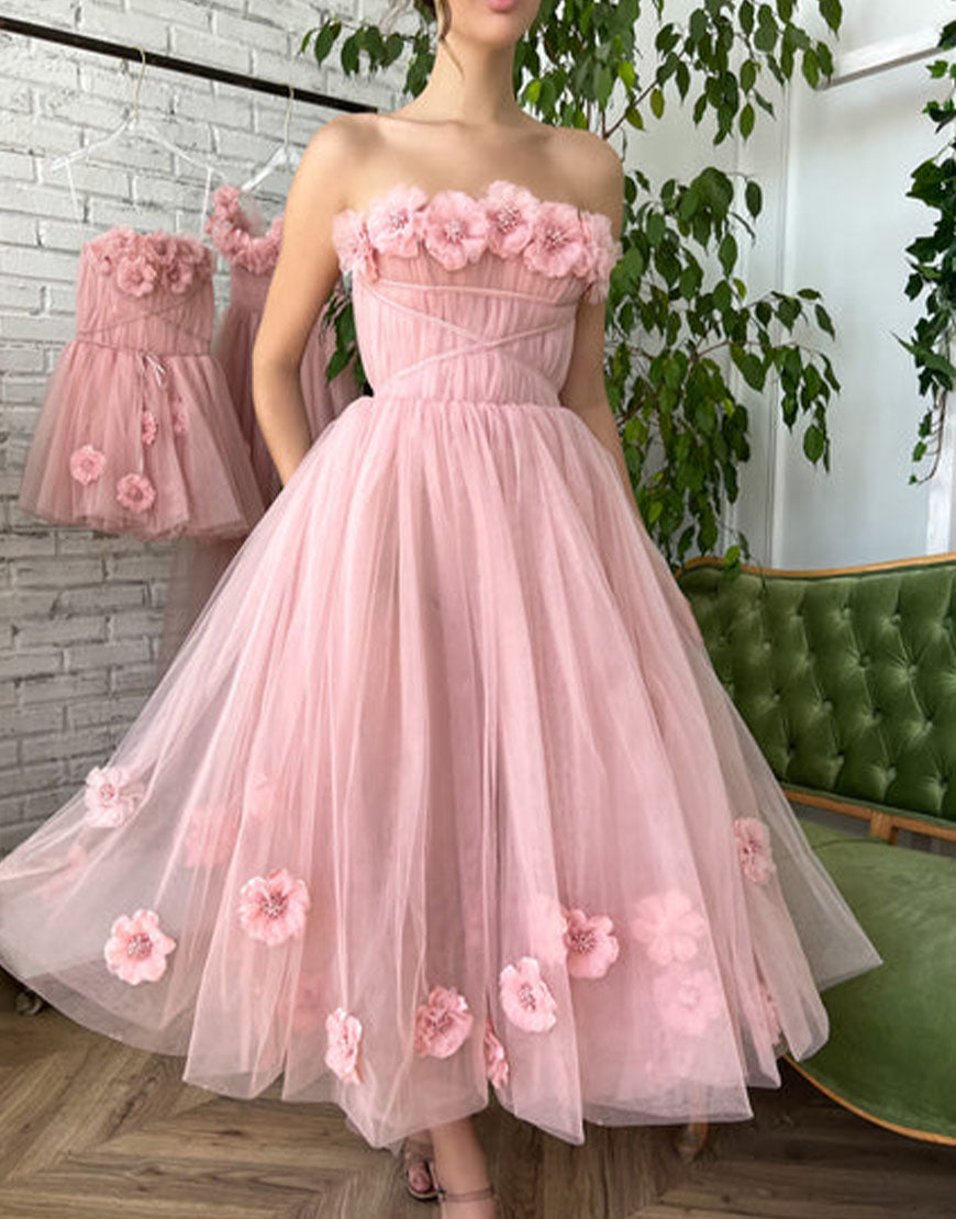 Pandora |Princess Strapless Light Pink Prom Dress with Flowers - Prom Dress - DYAVOR®