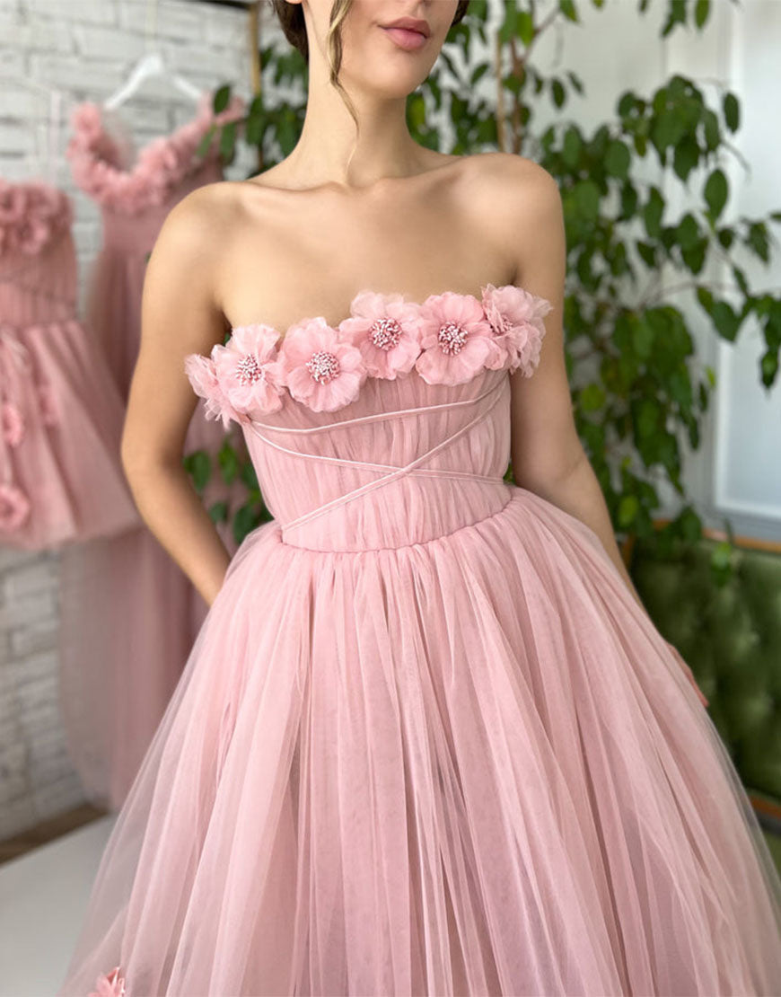 Pandora |Princess Strapless Light Pink Prom Dress with Flowers - Prom Dress - DYAVOR®