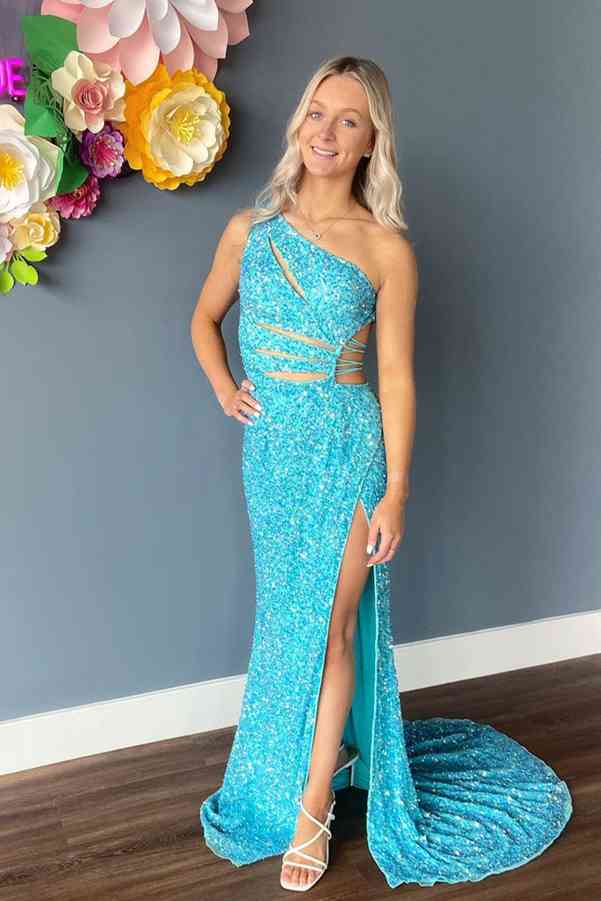 Saoirse | Lilac One Shoulder Cut-Out Mermaid Sequins Slit Long Prom Dress - Prom Dress - DYAVOR®