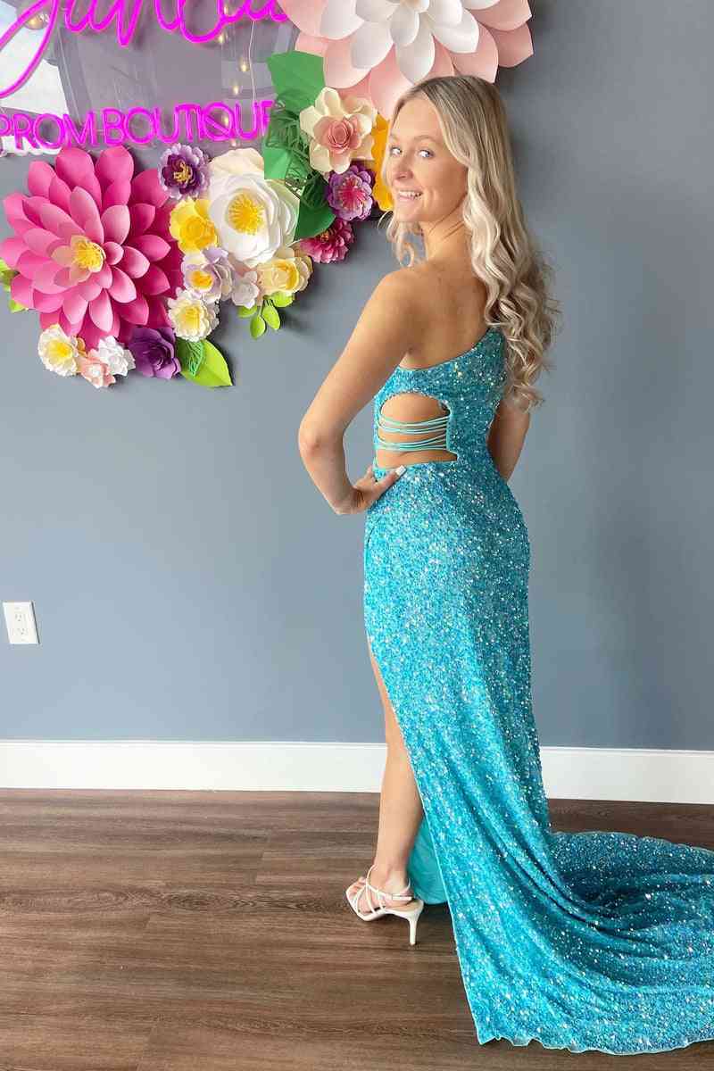 Saoirse | Lilac One Shoulder Cut-Out Mermaid Sequins Slit Long Prom Dress - Prom Dress - DYAVOR®