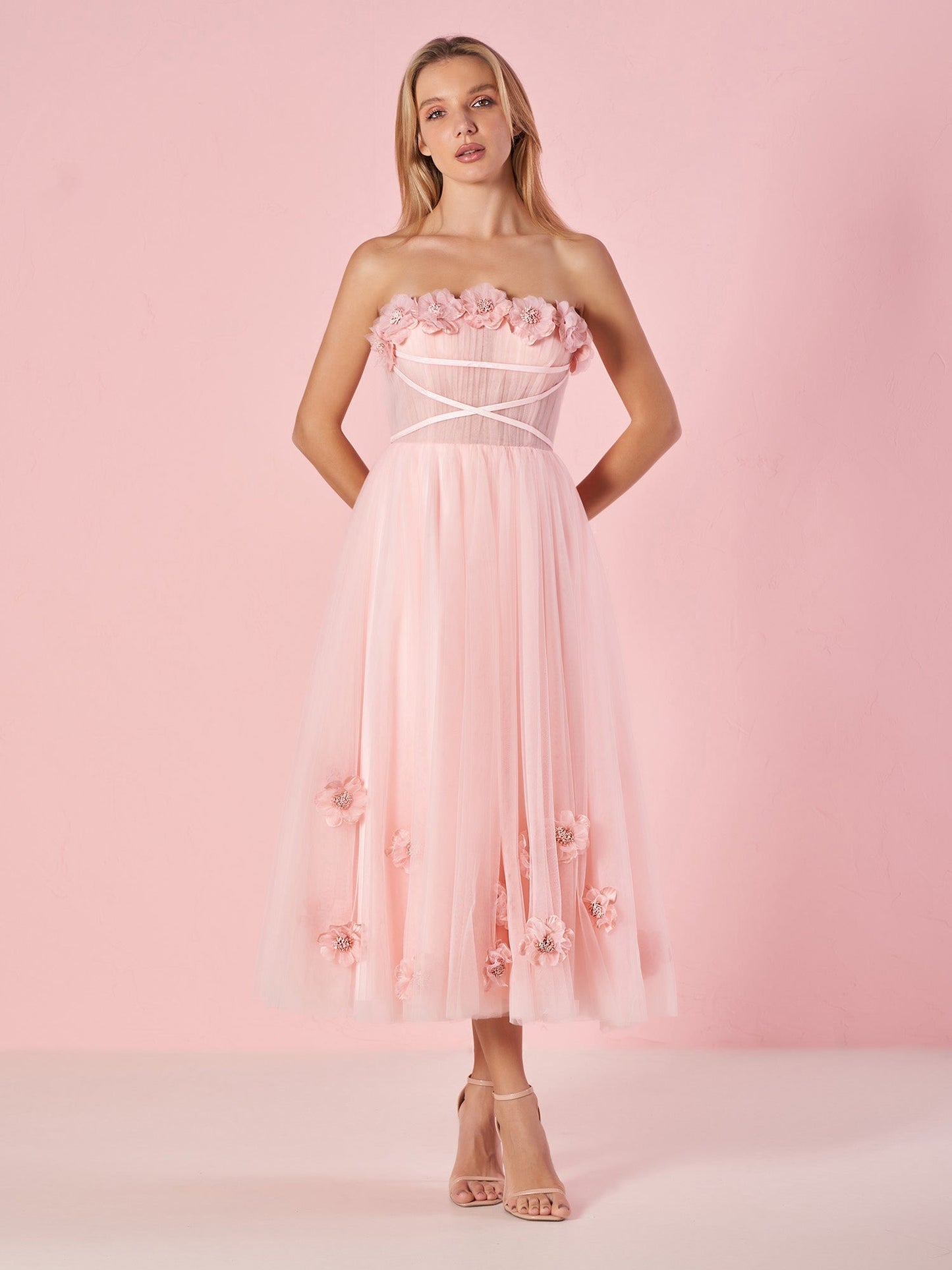 Pandora |Light Pink Princess Strapless Prom Dress with Flowers - Prom Dress - DYAVOR®
