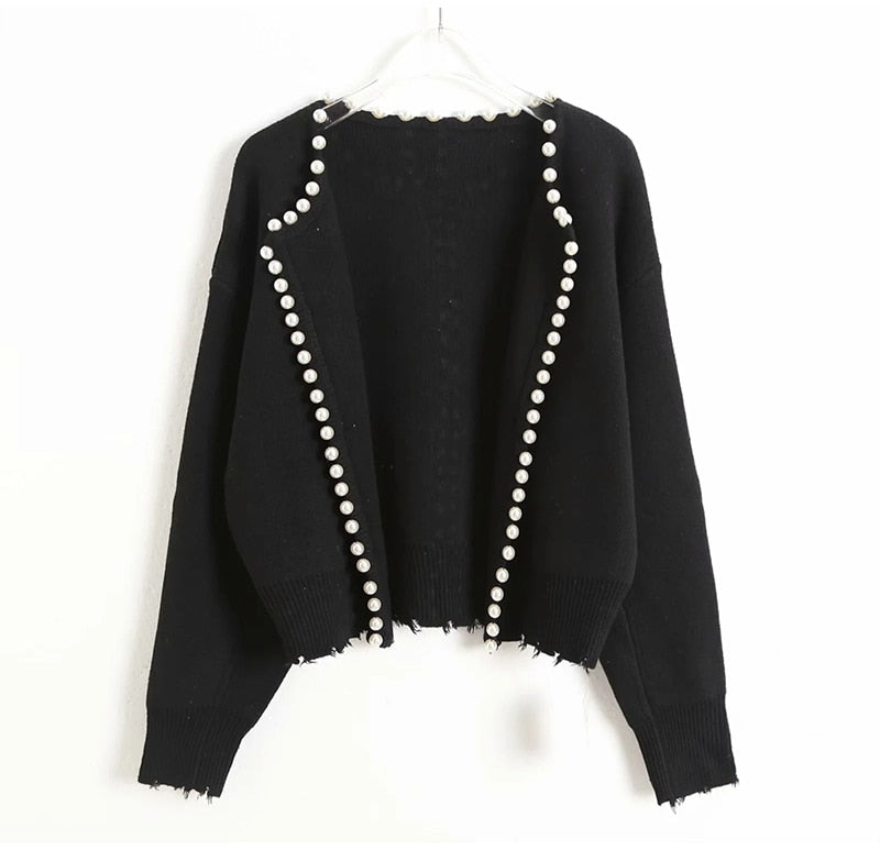 'Pearl Buttons' Black Cardigan - - DYAVOR®