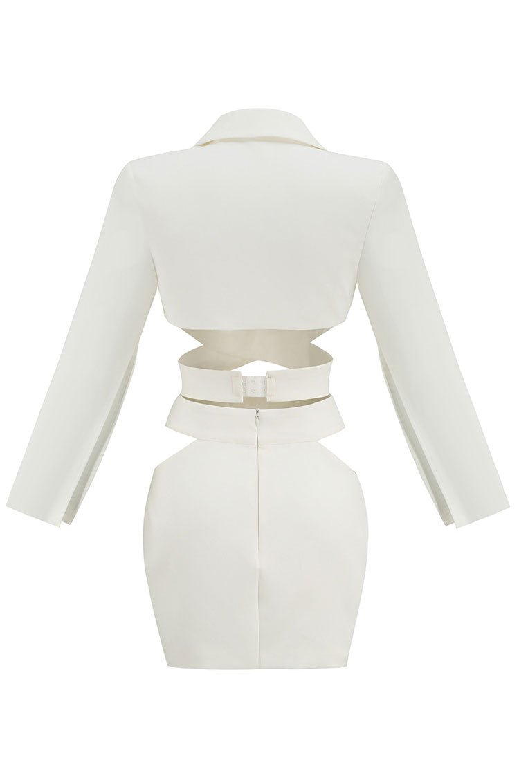 Puff Sleeve Cutout Wrap Front Blazer Mini Two Piece Dress - White - Two Piece - DYAVOR®