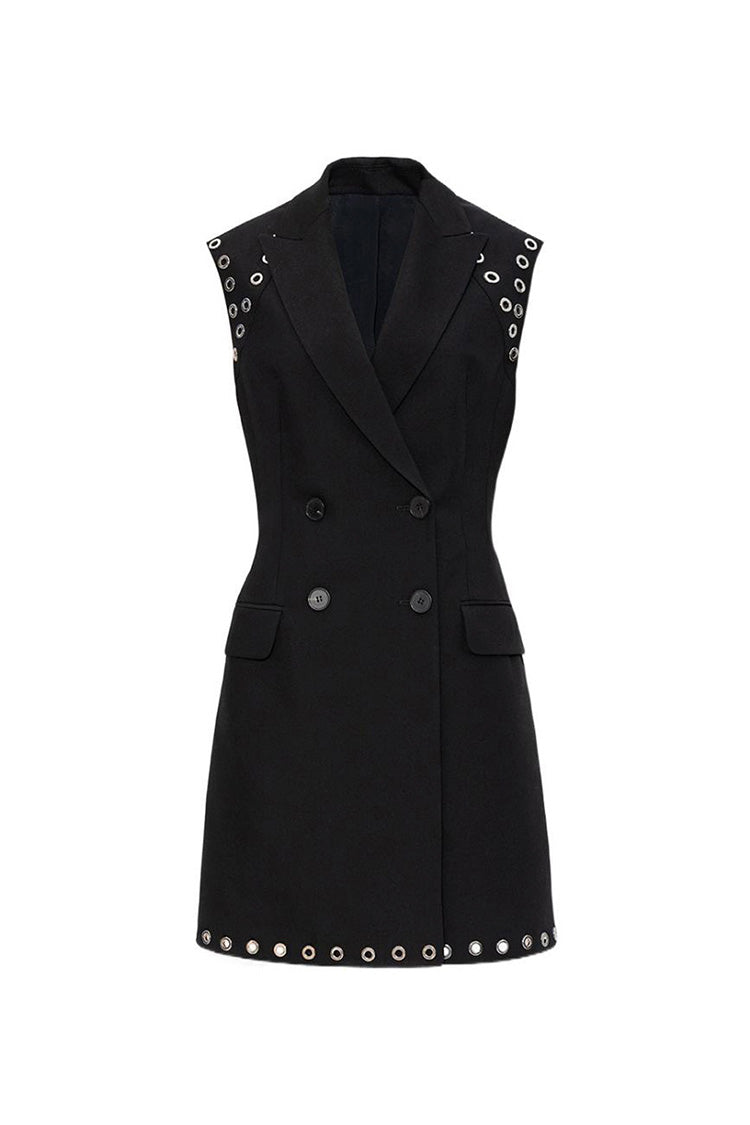 Punk Lapel Sleeveless Metallic Grommet Double Breasted Blazer Mini Dress - Blazer - DYAVOR®