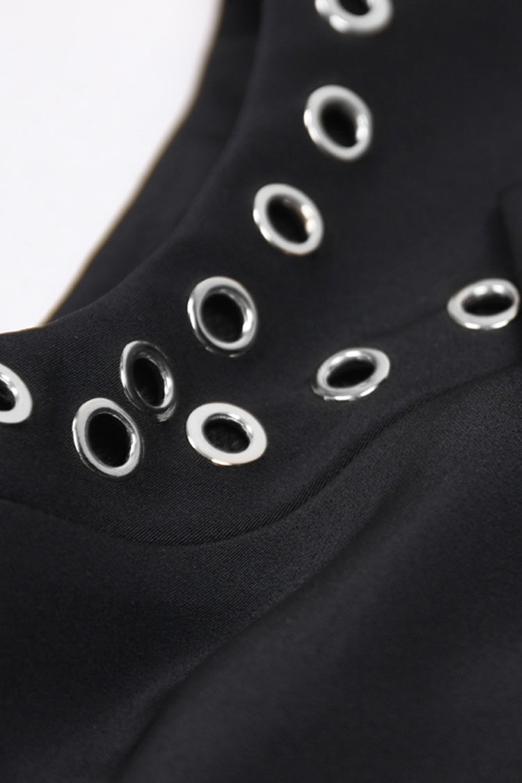 Punk Lapel Sleeveless Metallic Grommet Double Breasted Blazer Mini Dress - Blazer - DYAVOR®