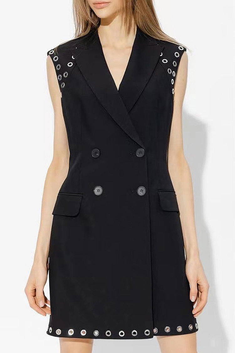 Punk Lapel Sleeveless Metallic Grommet Double Breasted Blazer Mini Dress - Blazer - DYAVOR®