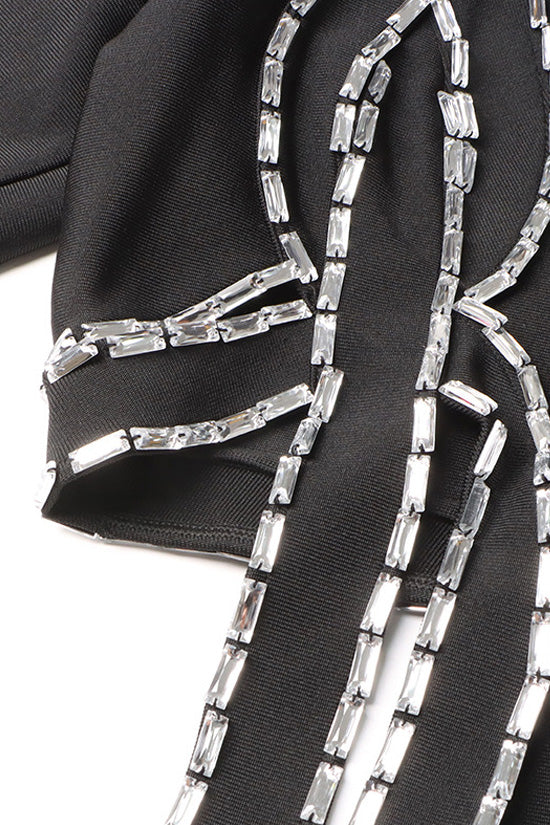 Punk Rhinestone Braided Rope Cutout Crop Blazer Two Piece Mini Dress - Black - Two Piece - DYAVOR®