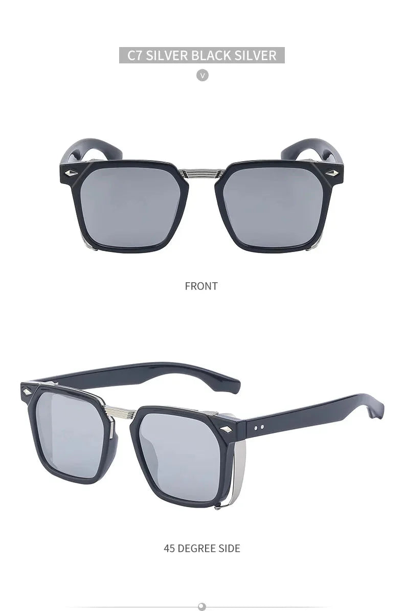 Men and Women Vintage Steampunk Style Anti-UV Square Sunglasses