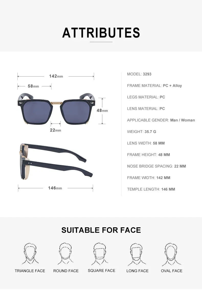 Men and Women Vintage Steampunk Style Anti-UV Square Sunglasses - Unisex Sunglasses - DYAVOR®