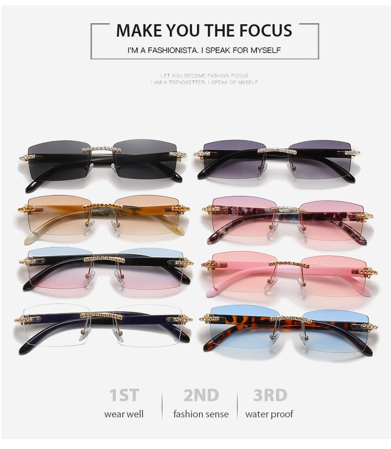 Women's Luxury Rectangle Rimless Small Frameless UV400 Sunglasses - Women Sunglasses - DYAVOR®
