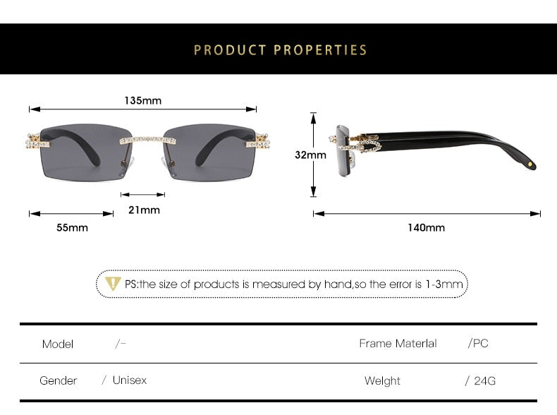 Women's Luxury Rectangle Rimless Small Frameless UV400 Sunglasses - Women Sunglasses - DYAVOR®