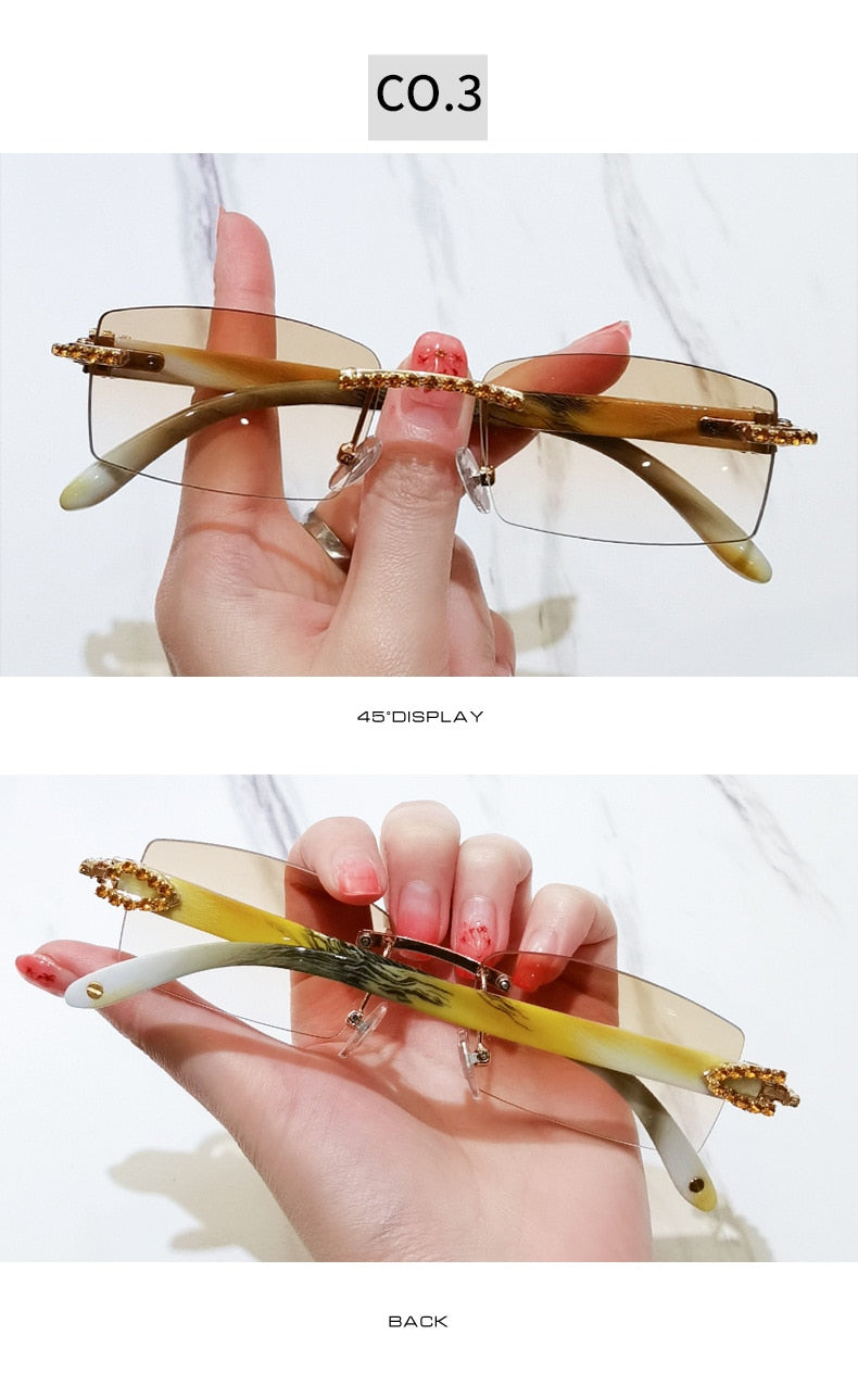 Women's Luxury Rectangle Rimless Small Frameless UV400 Sunglasses - Women Sunglasses - DYAVOR®