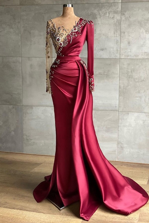 Red evening dress floor-length prom dresses with sleeves - Prom Dresses - DYAVOR®