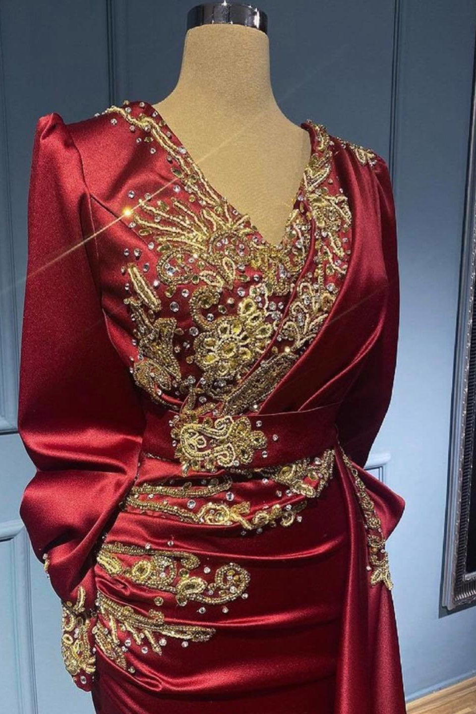 Red evening dresses with sleeves elegant floor-length prom dresses - Prom Dresses - DYAVOR®