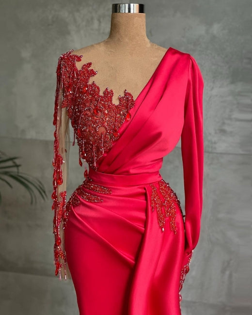 Red Long Prom Dresses | Evening dresses with sleeves - Prom Dresses - DYAVOR®