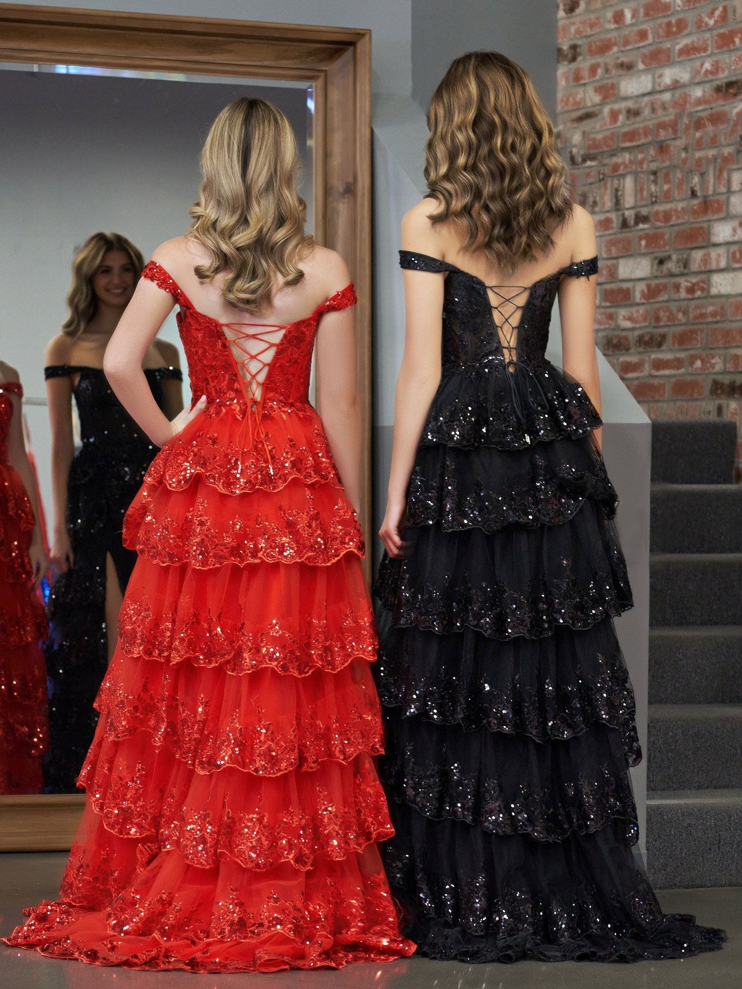 Red Princess A Line Off the Shoulder Corset Prom Dress with Lace Ruffles - Prom Dress - DYAVOR®