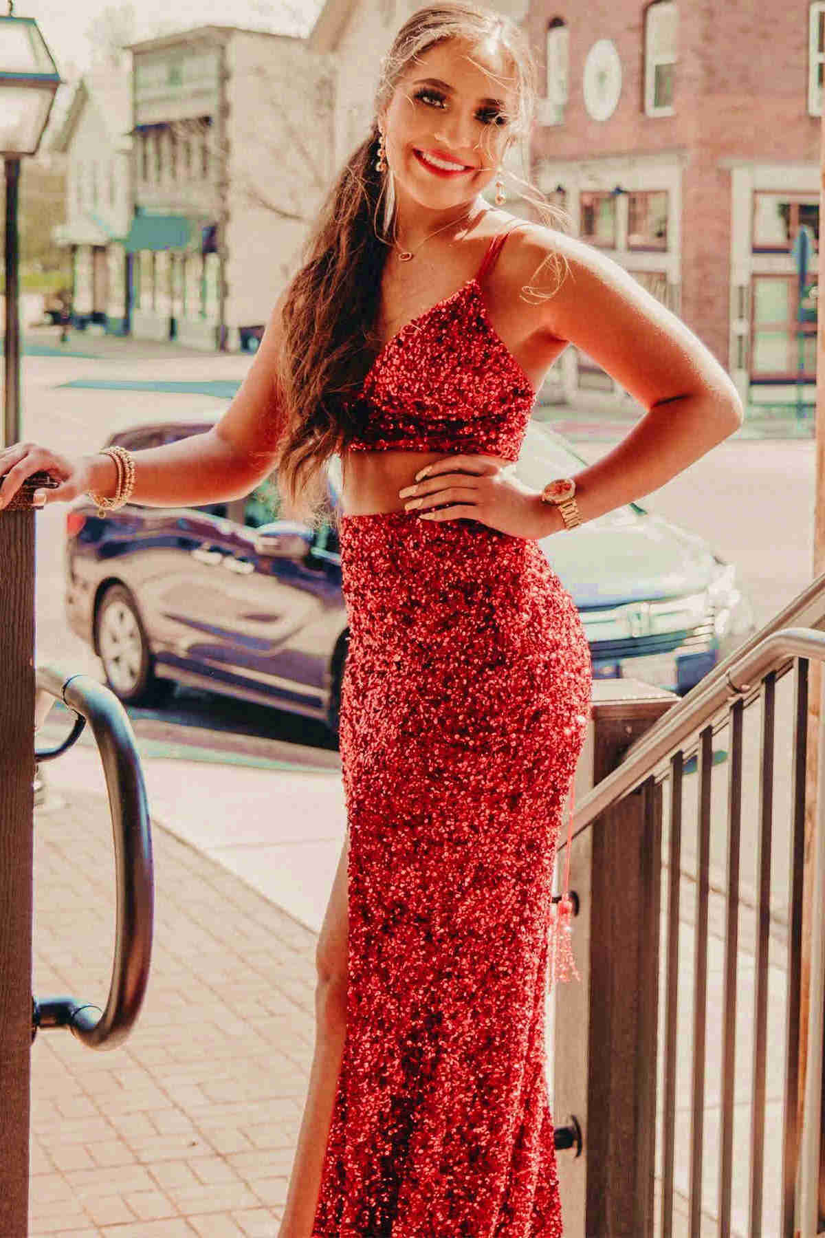 Briana |Two Piece Mermaid Sequins Prom Dress with Slit - prom dress - DYAVOR®