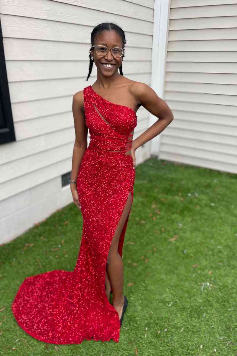 Saoirse | Lilac One Shoulder Cut-Out Mermaid Sequins Slit Long Prom Dress - Prom Dress - DYAVOR®