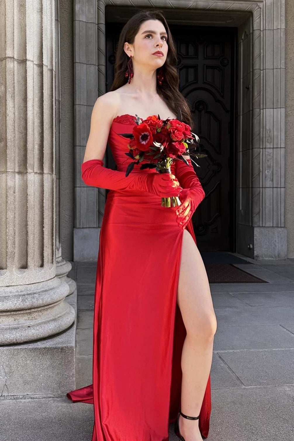 Fuchsia Strapless Mermaid Satin Pleated Long Prom Dress - prom dress - DYAVOR®
