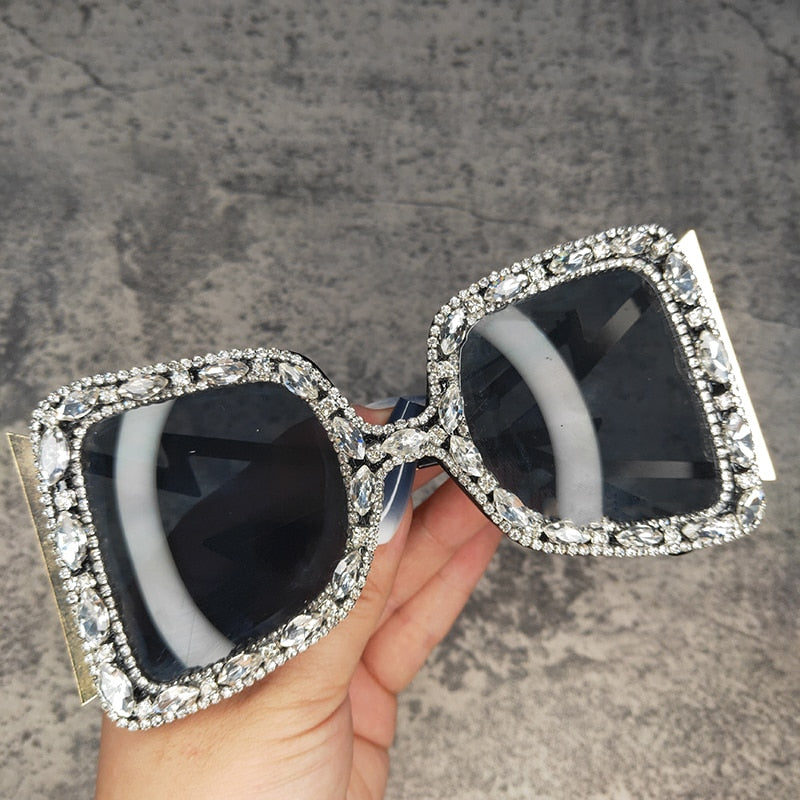 Women's Retro Punk Style Rhinestone Diamond Decor Gradient Sunglasses - Women Sunglasses - DYAVOR®